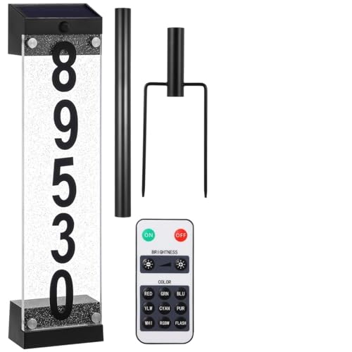 Luz solar de dirección impermeable para exteriores con LED, señal solar con control remoto, 9 modos de luz para números de casa, jardines y puertas,