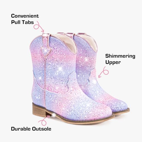 Image of Motasha Toddler Girls Cowgirl Boots Glitter Toddler Cowboy Boot Ankle Girls Boots Little Kids Horse Riding Shoes Party Birthday