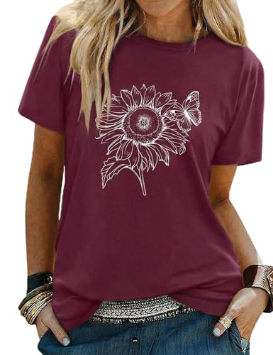 Gyabnw Camiseta Mujer Estampado Girasol Cuello Redondo Manga Corta Verano Casual Linda Holgada Floral
