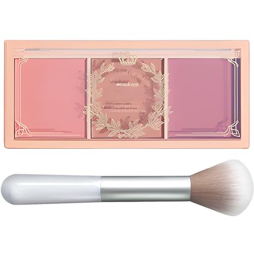 Kootinn 3 Color Matte Pink Blush Palette with Brush, Long Lasting Cheek Makeup, Light and Smooth Blush Powder for Face Beauty