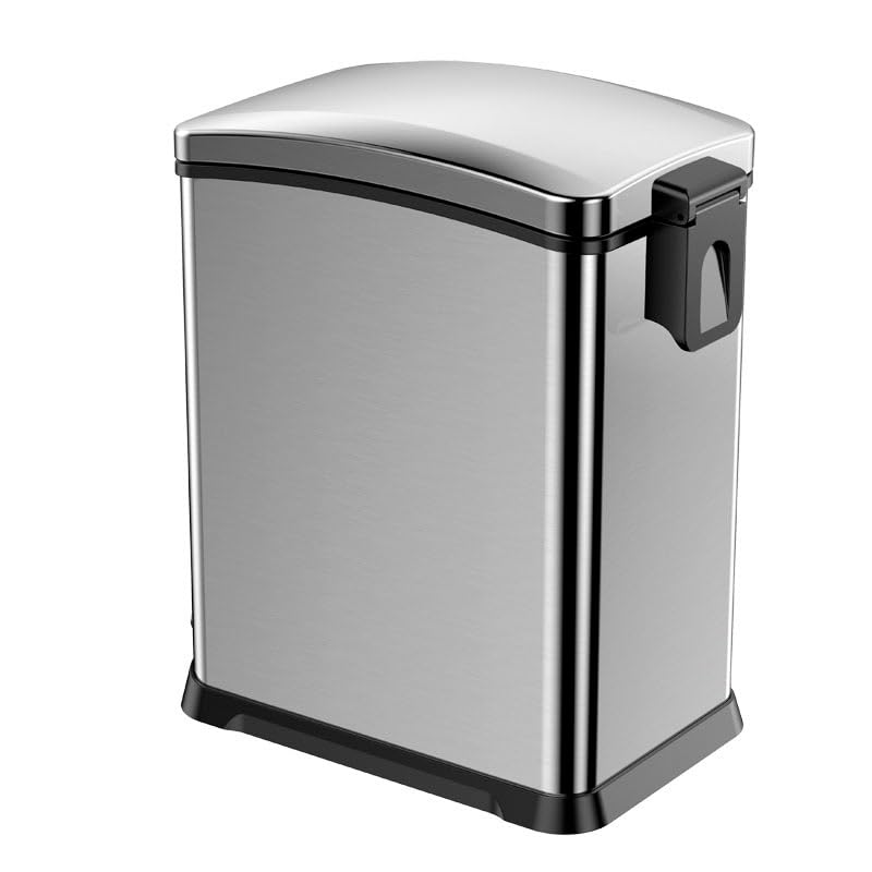 PROREGAL Rechteckiger Treteimer aus gebürstetem Edelstahl | 15 Liter, HxBxT 42x21,7x38,2cm | Silber
