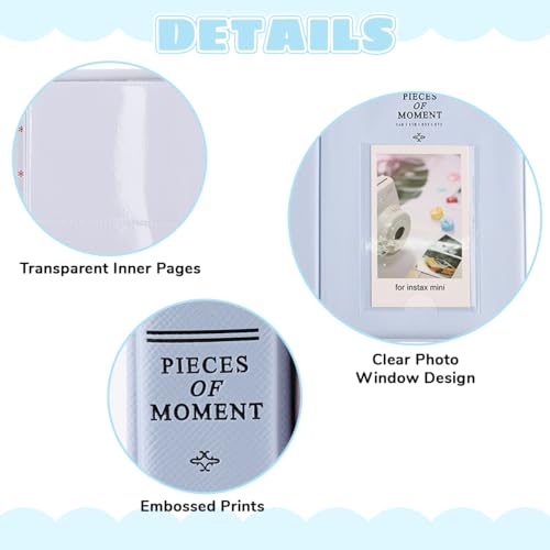 Image of ZIBUYU Photo Album for Instant Mini 12 11 9, PU Leather Cover, 64 Photo Capacity for Instant Camera Film, Home Travel Display, Blue