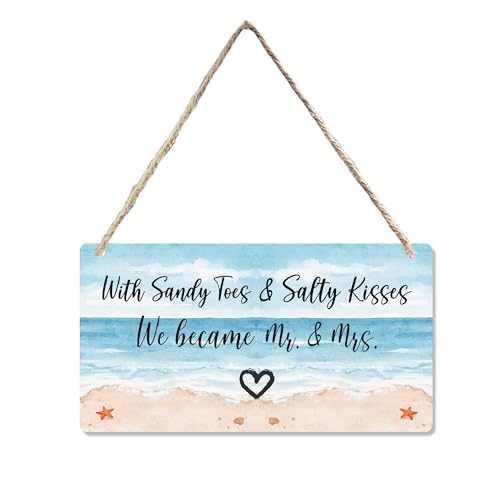 CGBHW Beach Wedding Sign, Wedding Stuff, Engagement Party Sign, Ring Bearer Sign, Welcome Mr & Mrs Wedding Reception Decorations Hanging Sign Wall Decor for Wedding Open Bar Decor 12 x 6 Inch