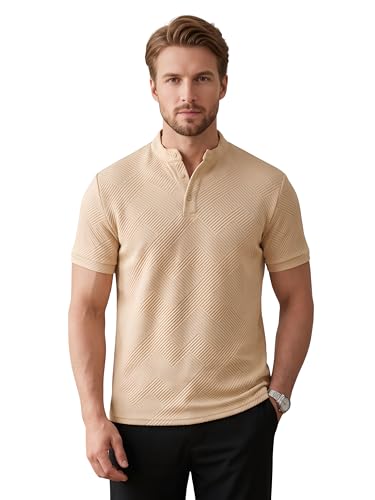 Image of Leriya Fashion Men's Textured Mandarin Collar T-Shirt | Premium Casual Polo Style T Shirt for Men | Smart Casual Office, Party &Everyday Wear