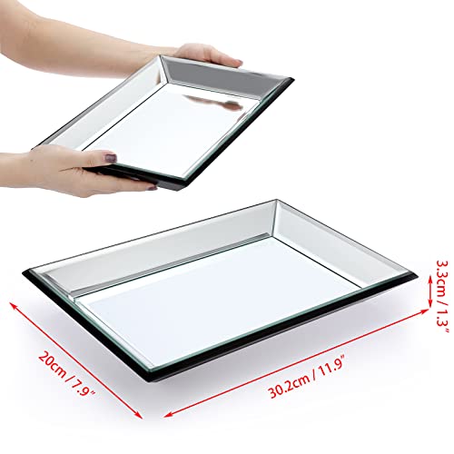 Hipiwe HPWSN00612 Glass Mirror Makeup Vanity Tray Black Rectangle Perfume Tray Jewelry Trinket Organizer Coffee Table Centrepiece Decorative Dresser Tray Bathroom Storage Tray,11.9X 7.9 Inch thumb #2