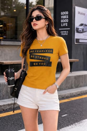 Image of Preneum Women's Graphic Printed T-Shirt, Round Neck Half Sleeve Casual Slim Fit Cotton Blend Tee, College, Office & Travel