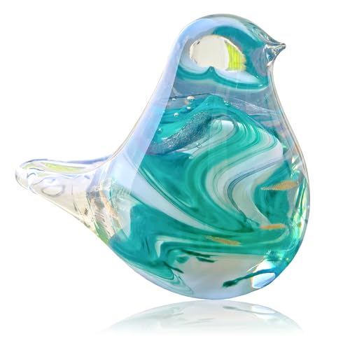 ARJDXDP Figurines d'oiseaux en Verre Soufflé Faites à La Main, Verre d'art Oiseau Bleu Figurine...