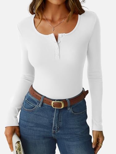 Women's Long Sleeve Tops Henley T Shirts Button Ribbed Slim Fit 2025 Spring Fall Outfits Casual Cute Basic Tee Blouse2