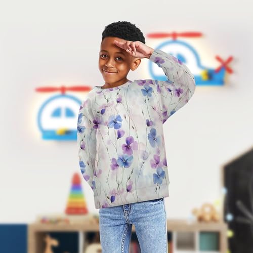 JUNZAN Purple Blue Flower Summer Little Kids Pullover Hoodie Long Sleeve Fall Tops Shirts Sports 4T4
