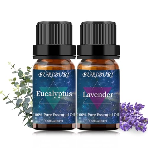 BURIBURI Eucalyptus Oil and Lavender Essential Oil Set 2 Pack, 100% Pure Diffuser Oil Eucalyptus Essential Oil for Massage, Soap Making