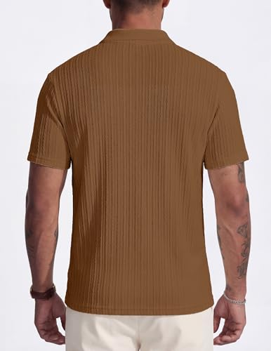 Image of JMIERR Mens Casual Polo Shirt Summer Short Sleeve Vacation Button Beach Knit Stretchy Golf Shirts