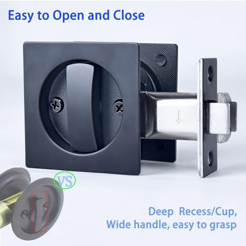 Cerradura de bolsillo con llave y manija para puerta corrediza, pomo empotrado, respaldo de 2-3/8 pulgadas, para puertas interiores de 1-3/8 a 2-3/16 pulgadas (Negro mate, 1 unidad) miniatura 3