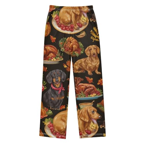 Thanksgiving Dachshund Pumpkin Boys Long Pants Soft Trousers Elastic Waist Kids Lounge Bottoms with Pockets S-XL