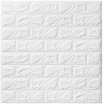 3D Brick Wall Stickers Wall Paper Self-Adhesive Panel Decal PE Wallpaper Peel and Stick Wall Panels for TV Walls, Sofa Background Wall Decor (19.35 sq.ft Brick White 1) (White 10 Pieces)