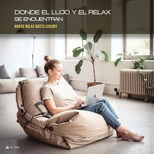 Aiire Sillón Puff Gigante de Diseño - [180x140] Sofa Puf con Relleno Incluido XXL - Bean Bag Chair Salon para Jóvenes y Adultos Moderno - Lavable y Desenfundable - Cojin de Suelo Grande Pause Beige - imagen 4