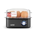 TZS First Austria Hervidor de Huevos Gris - 8 huevos - 4 niveles de cocción + vapor - Apagado automático con aviso - Protección contra seco - Medidor y molde para pochar - Compacto y ligero