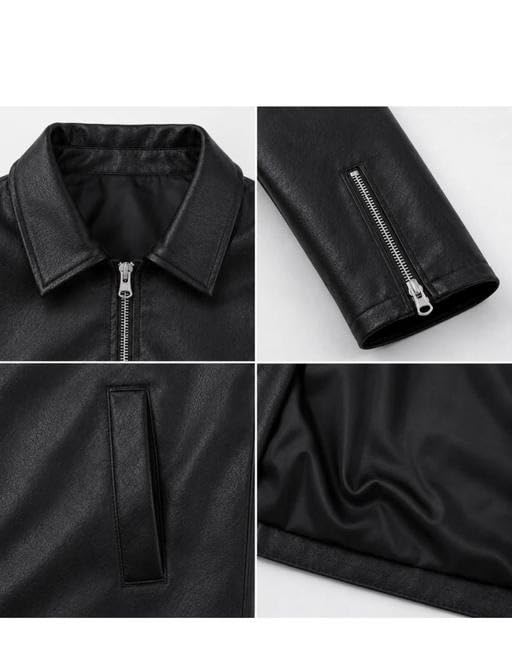 Image of Men's Classic Faux /Leather Jacket, Full Zip Casual Outwear with Shirt Collar and Zipped Pockets J-3
