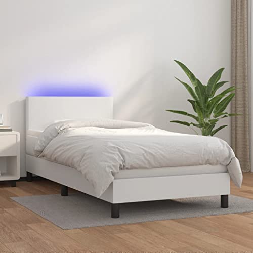 Vetnasa Cama Box Spring colchón y LED Cuero sintético 100x200 cm Mobiliario, Camas y Accesorios, Camas y somieres 46,11 KG