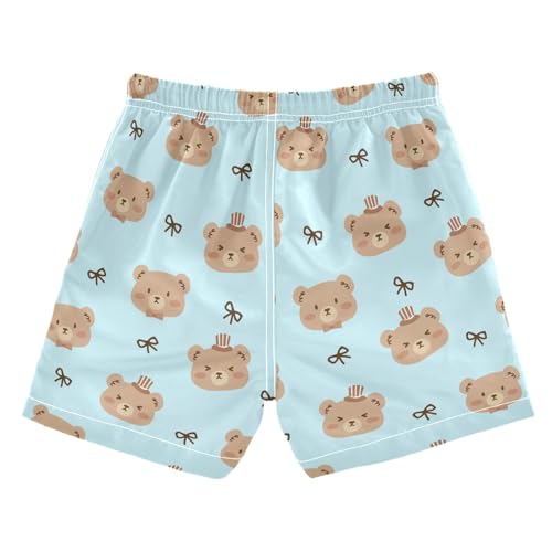 Cute Brown Bears Blue Print Boys Swim Trunks Boys Beach Board Shorts Quick Dry Bathing Suit2