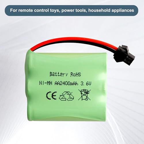 E-yiiviil 3,6 V 2400 mAh AA NiMH zestaw akumulatorów z SM-2P czarny 2-pinowy wtyk i kabel USB do ładowania do zdalnie sterowanych zabawek, elektronarzędzi, urządzeń gospodarstwa domowego