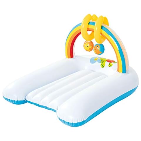 Bieco 22052241 Aufblasbare Wickelunterlage mit Regenbogen als Spielbogen, Unterlage zum Wickeln von Babys, weiß Cover