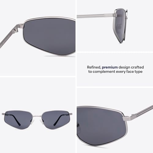Image of Vincent Chase By Lenskart | Gunmetal Grey Solid Full Rim Hexagonal | Branded and Stylish Sunglasses | 100% UV Protected | Men & Women | Large | VC S17528
