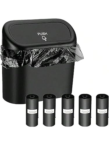 Image of Leak-Proof mini car Trash can, 150 Garbage Bags, with lid, can be Placed on the Desk or Hung, Perfect car Accessory!