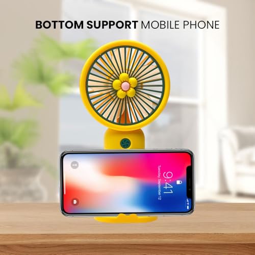 Image of Felinar Portable 3 Speed Mini Hand Fan Rechargeable | 2-in-1 Handheld Desk Fan | USB Powered, Quiet & Personal Cooling Fan for Men & Women (Yellow)