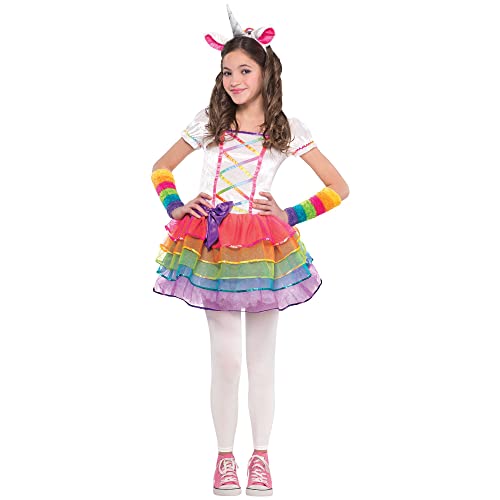 amscan- Unicorn Rainbow Dress with Headband and Warmers Years Robe Licorne Arc en Ciel avec Bandeau et Chaufferettes-Age 3-4 Ans-1 PC, 846858-55, Multicolore