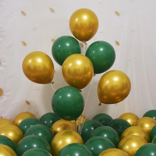 Image of 200 Pcs Green and Gold Balloons 12 Inch Latex Dark Green Metallic Gold Bulk Balloon Arch Garland Kit with Ribbon for Birthday Wedding Bridal Baby Shower Supplies Graduation Party Decorations