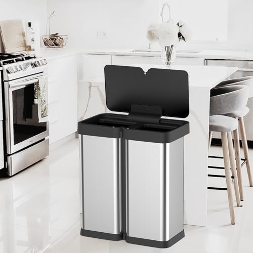 Takywep Automatic Motion Sensor Trash Can, 60 Liter/16 Gallon Touchless Automatic Garbage Can, Smart Trash Bin with Soft-Close Lid, Large Stainless Steel Waste Basket for Kitchen Office Living Room