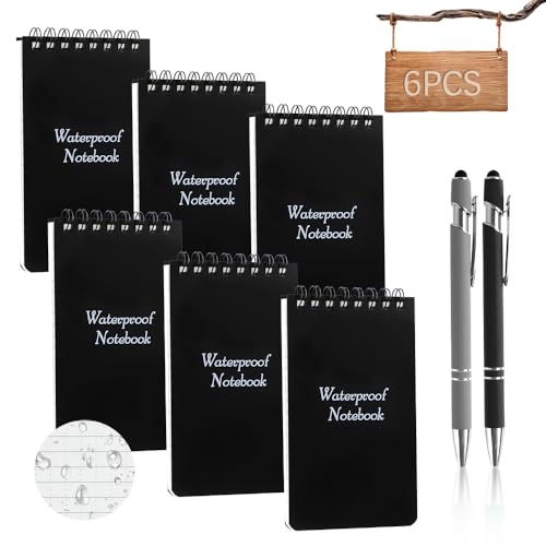 6pcs Libreta Bolsillo Impermeables y 2 Negro Bolis Gel, Libreta Bolsillo A7 Pocket Notebook Rite in The Rain con Espiral, Field Notes Libretas de Bolsillos de 3x5 Pulgadas, Cuaderno Impermeable