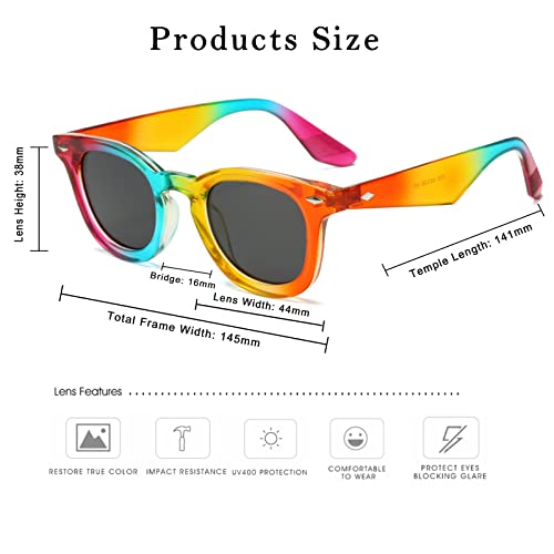 Long Keeper Round Polarized Sunglasses - Women Men Vintage Small Circle Sunglasses Retro Colorful Driving Travel Glasses (Rainbow Grey) #TOP2