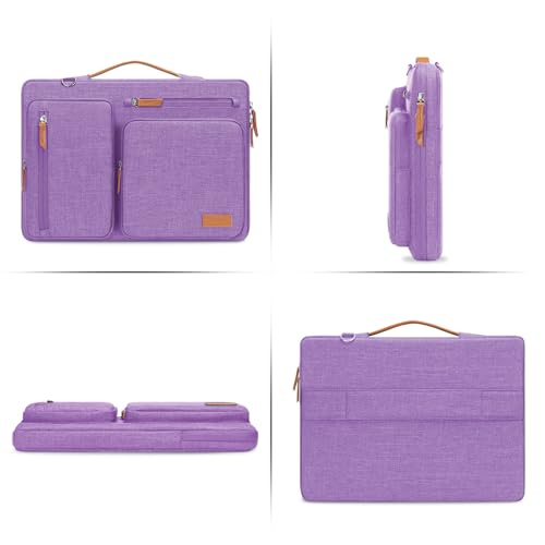 Image of MOSISO 360 Protective Laptop Shoulder Bag,14 inch Computer Bag Compatible with MacBook Air 15 inch M4 M3 A3114 M2 A2941 /Pro A1990 A1707,Side Open Messenger Bag with 4 Zipper Pockets&Handle, Lilac