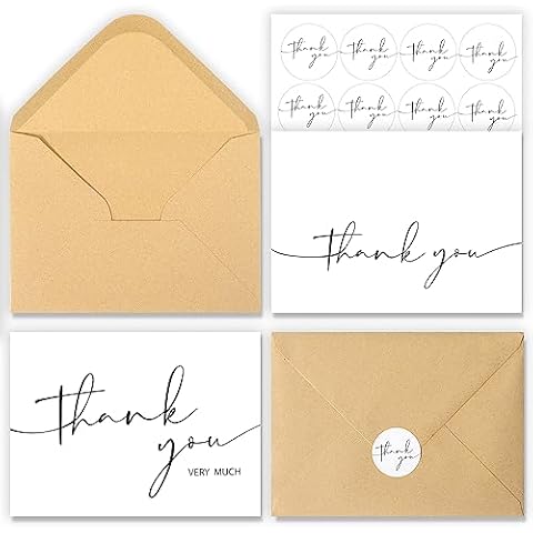 NESCCI 24 PCS Thank You Cards With Envelopes,4x6 Inch Minimalistic Design, Thank You Notes for Wedding,Bridal Shower, Business, Baby Shower, Small Business, Funeral, Graduation(White) Cover