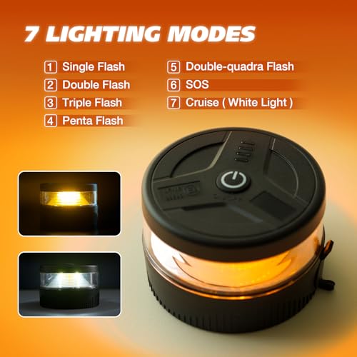 PARTSIBY Magnetic Beacon Light, USB-C Rechargeable Wireless Strobe Lights for Truck, 32 LED Amber Battery Operated Flashing Warning Emergency Safety Light for Vehicle Plow Snow Small Portable Roadside - Thumbnail 5