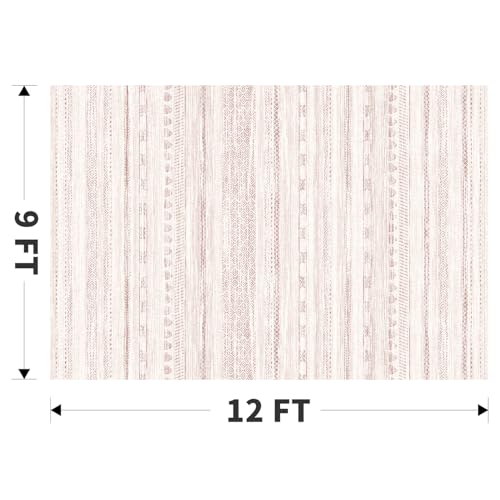 9x12 Pink Area Rugs for Living Room Machine Washable Rug Distressed Girls Nursery Rug Indoor Carpet Neutral Moroccan Boho Rug Ultra Soft Area Rug for Bedroom Dining Room Playroom Office