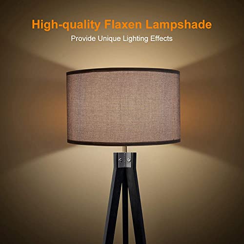 Lepower Wood Tripod Floor Lamp, Mid Century Standing Lamp, Modern Design Standing Lamp For Living Room, Bedroom, Study Room And Office, Flaxen Lamp Shade With E26 Lamp Base #TOP3