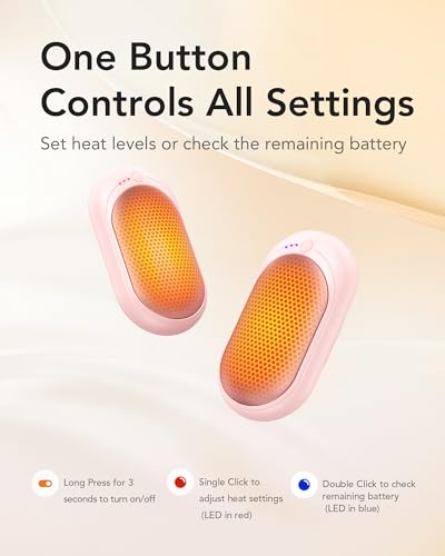 VEGER Handwärmer 2er-Pack 6000mAh, Taschenwärmer Wiederaufladbar mit 3 Stufen, Elektrische Hand Warmers, Handlich & Praktisch, ideal für Outdoors,Spaziergänge,Ski,zum Boulen und mehr im Winter(Rosa)