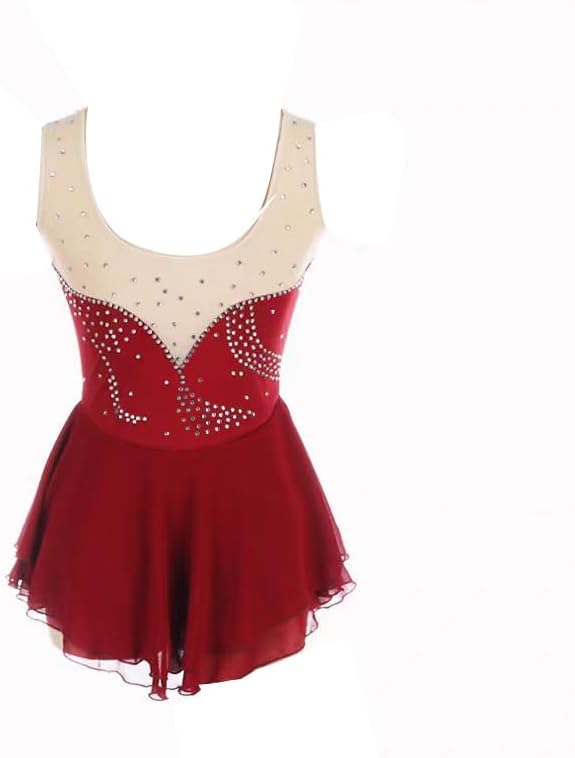 ArtSkating Figure Skating Dress for Girls & Women, Burgundy Rhinestone Embellished Competition Ice Skating Dress, Elegant Stretchy Performance Costume for Ice Shows, Training & Professional Events