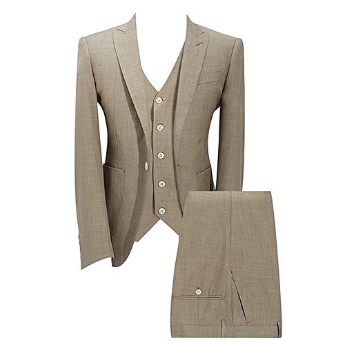 Mens 3 Piece 1 Button Flat Collar Fit Wedding Groomsmen Suits