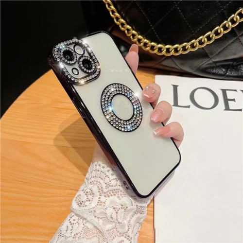 Coque silicone iPhone 14 Plus et 13 paillettes strass luxe noir