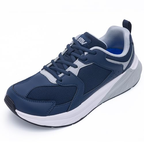AOV Men's Wide Toe Box Walking Shoes for Standing All Day | Arch Support Anti-Fatigue Tennis Shoes for Plantar Fasciitis Relief NavyBlue Size 10