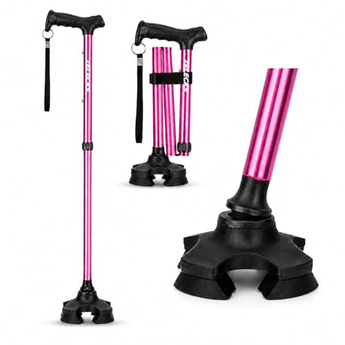 Image of ZELECKS Walking Cane for Women & Men - Self Standing Adjustable Folding Cane with T Handle and 360 Pivot Base - Lightweight Foldable Walking Stick for Seniors - Collapsible Cane for Walking