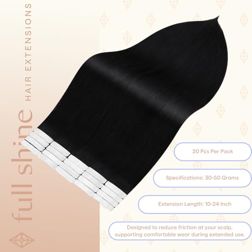 Image of Full Shine Human Hair Tape in Extensions, Jet Black 12 Inch | 30g 20PCS, Invisible Straight Remy Hair Extensions Real Human Hair Tape in, Soft and Silky Fashion-Inspired Looks for Women