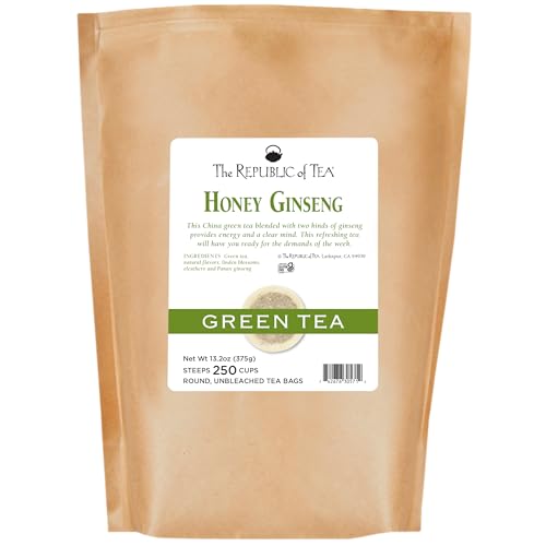 Image of The Republic of Tea - Honey Ginseng Green Tea, 250 Tea Bags, Refill Pack | Flavored Gourmet Tea | Caffeinated