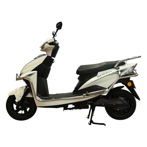 Image of Green Invicta Low Speed Electric Scooter with Steel Frame Non RTO 60KM Range White with Portable Charger