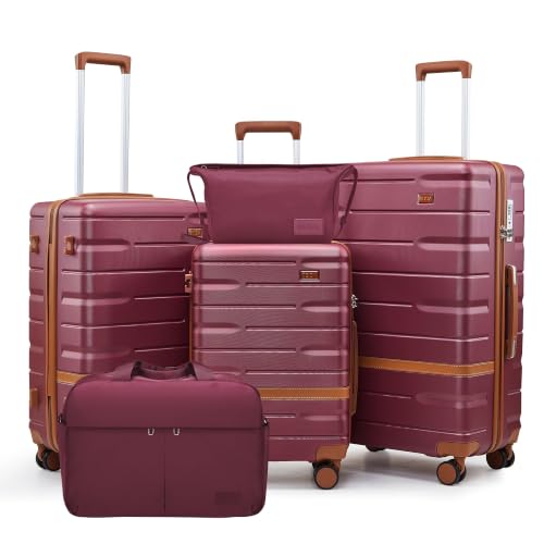 Image of NEISIA Luggage Sets with TSA Lock Hardside PC+ABS Carry On expandable Suitcase with Spinner Wheels Lightweight Rolling Travel Luggage Sets with YKK (Purple(N), 5 piece sets(20 /24 /28 /DB /TB)