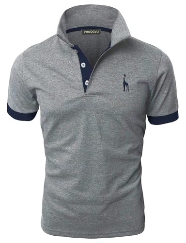 VHUQGVU Polo Uomo Essenziale Manica Corta 100% Cotone Contrasto Colore Golf Sportiva Poloshirt,Grigio 2,L
