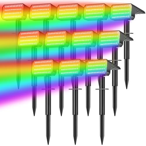 LANSOW 12 Pack Solar Spot Lights Outdoor Color Changing, 7